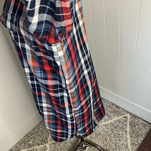 Universal Thread Women Large Button Front Shirt Mini Dress Red Blue Plaid Cotton - Picture 11 of 14